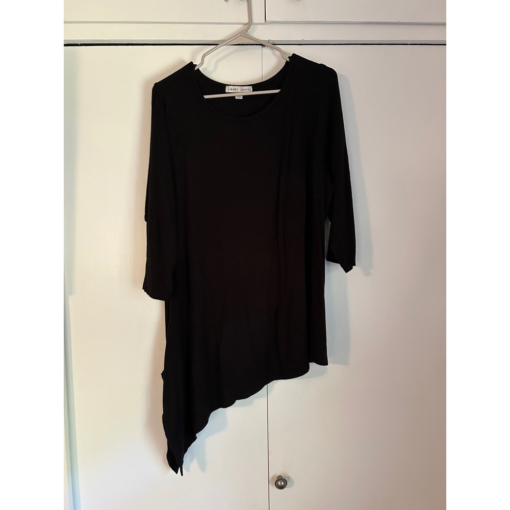 Larry Levine Womens Black Asymmetrical Tunic Top 3/4 Sleeve 1X LWA51MLW37KN145